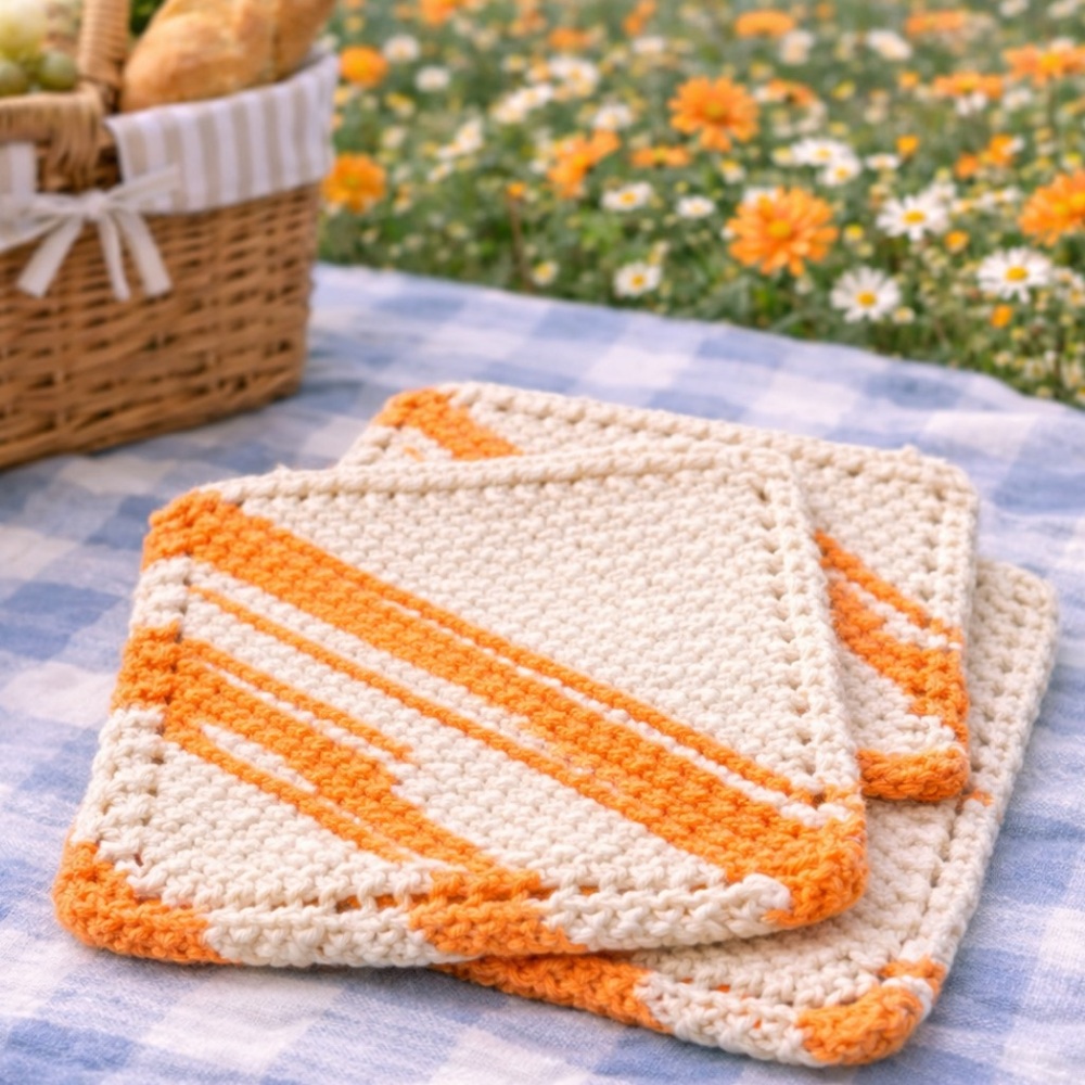Bundle of 3 “Porcelain Orange Stripe” Dish Cloths - Picture 3 of 7